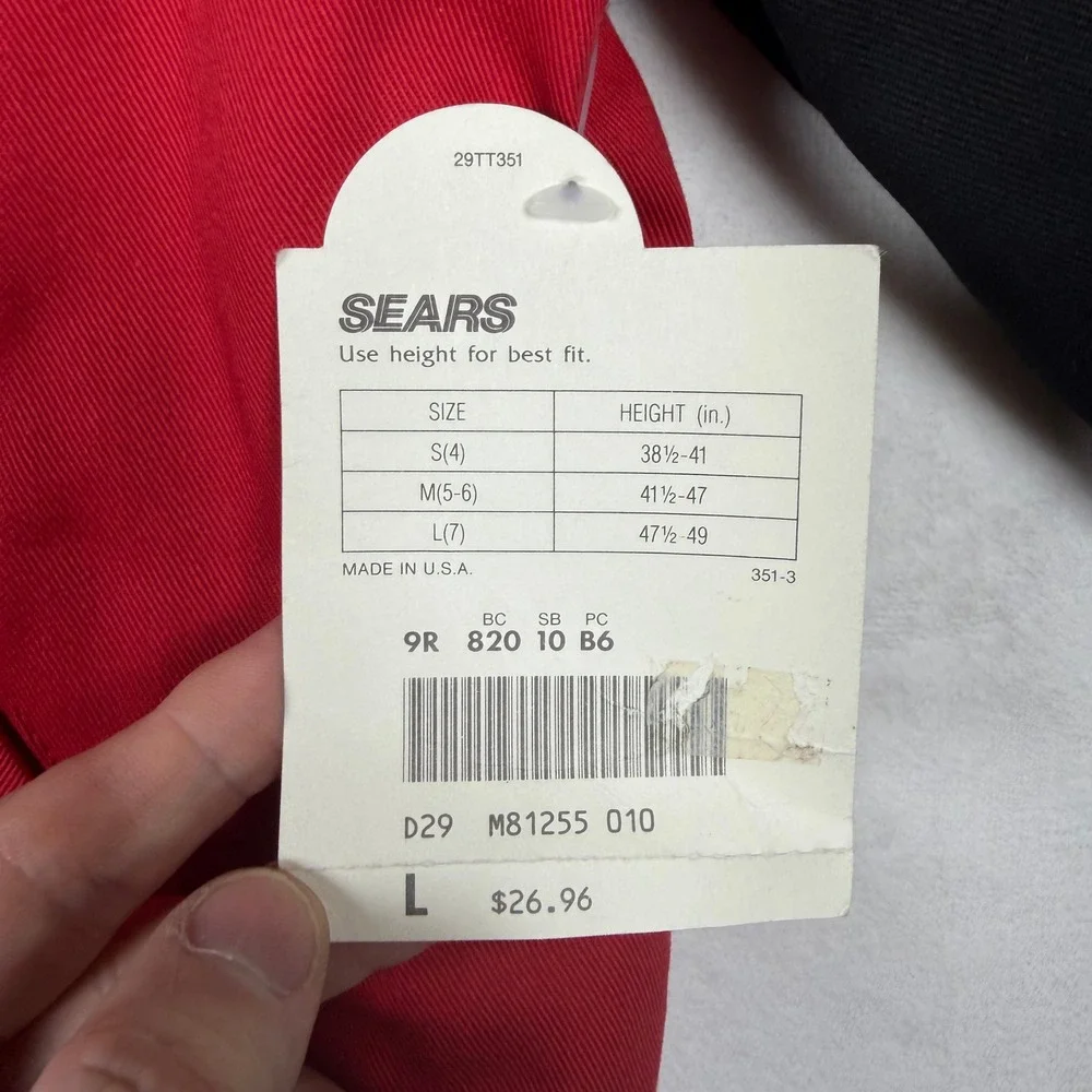 Vintage‎ Sears Boys Red Varsity Bomber Jacket Hooded Patches NWT Size 7 L USA